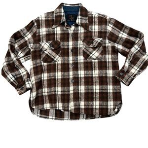 C.P.O. Shirt Jacket Mens Brown Plaid Wool Shacket Anchor Buttons NO SIZE TAG